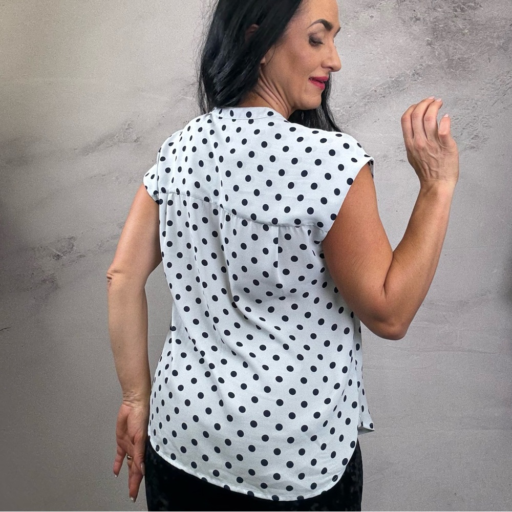 J. Crew Black and White Cap Sleeve Mandarin Collar Blouse - Picture 2 of 4